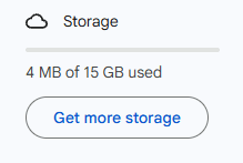 Google Drive storage panel showing used space against the total plan quota