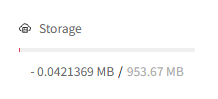 The application's storage indicator reporting a negative amount of used space